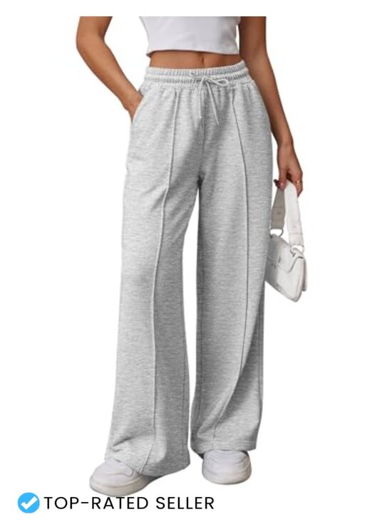 Pants - High Waisted Wide Leg Sweatpants Baggy Joggers with Pockets Lounge Travel Yoga